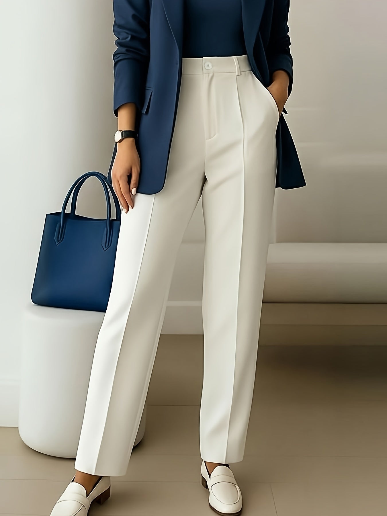 Elegant Wide Leg Pants for Women with High Waist Pleated Straight Leg Office Style