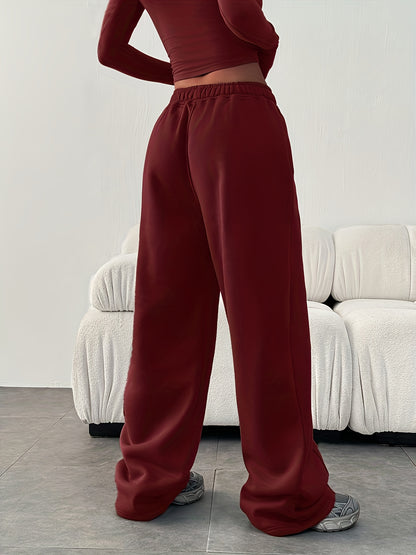 Effortless Wide Leg Sweatpants for Women with High Waist Elastic Pocket Relaxed Baggy Casual Style