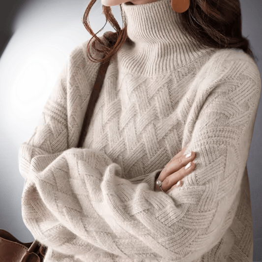 Comfortable Cable Knit Sweater for Women with Turtleneck Long Sleeve Oversized Relaxed Casual Style