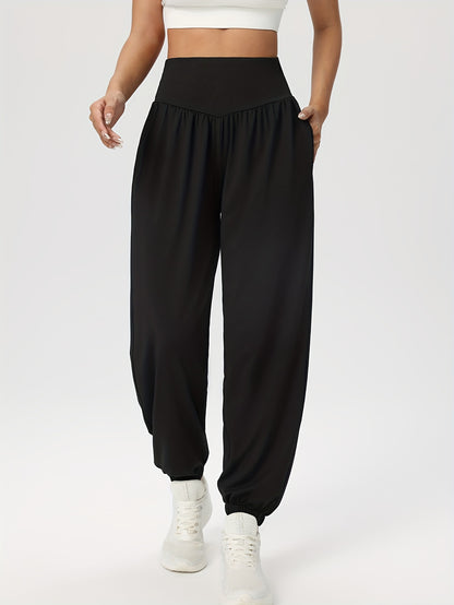 Women'S Casual Solid High-Waist Loose Lantern Pants, Daily Tummy Control Ankle-Cinching Yoga Fitness Athletic Trousers