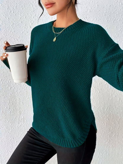New Women's Solid Color Round Neck Pullover Sweater, Loose-Fit Simple Versatile Long Sleeve Pullover Sweater, Women's Sweater Top