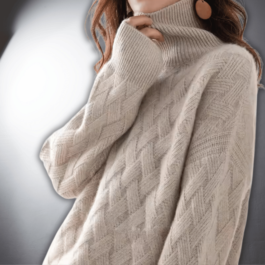 Comfortable Cable Knit Sweater for Women with Turtleneck Long Sleeve Oversized Relaxed Casual Style