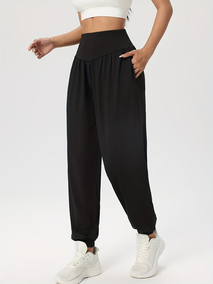 Women'S Casual Solid High-Waist Loose Lantern Pants, Daily Tummy Control Ankle-Cinching Yoga Fitness Athletic Trousers