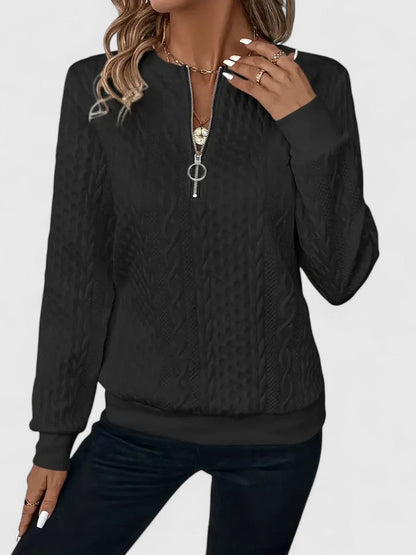 Comfortable Cable Knit Sweatshirt for Women with Quarter Zip Crew Neck Long Sleeve Relaxed Oversized Knit Style