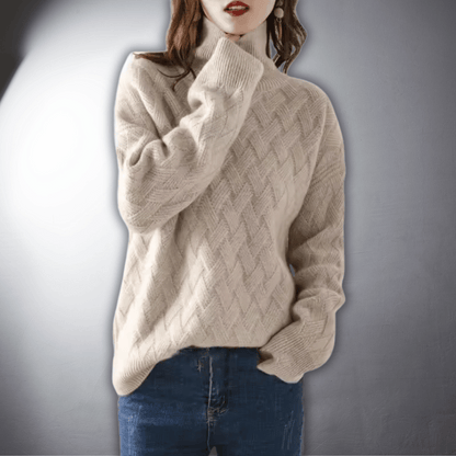 Comfortable Cable Knit Sweater for Women with Turtleneck Long Sleeve Oversized Relaxed Casual Style