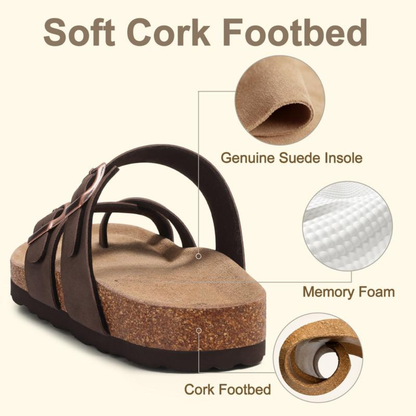 Comfortable Thong Sandals for Women with Adjustable Buckle Strap Cork Footbed Open Toe Style