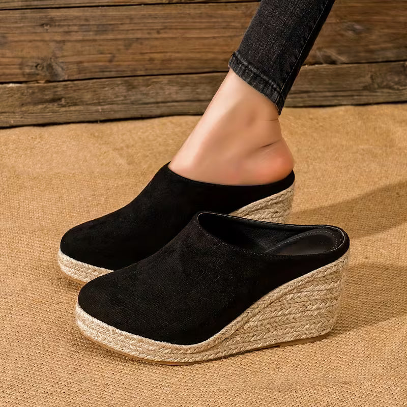 Stylish Mules for Women with Closed Toe Slip On Espadrille Wedge Platform Style