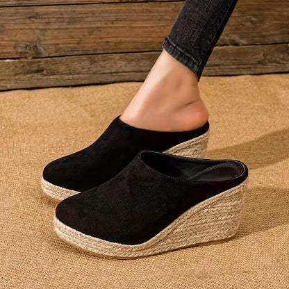 Stylish Mules for Women with Closed Toe Slip On Espadrille Wedge Platform Style