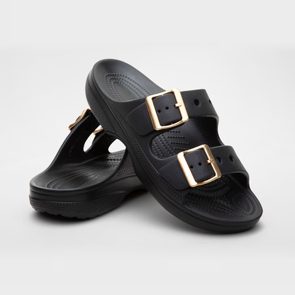 Comfortable Slides for Women with Double Buckle Strap Cushioned Foam Sole Waterproof Slip On Style