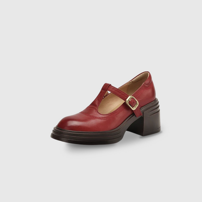 Stylish Leather Mary Jane Shoes for Women with T Strap Buckle Platform Chunky Heel Vintage Style