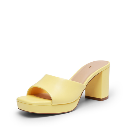 Comfortable Mules Heels for Women with Square Toe Wide Band Platform Block Heel Slide Style