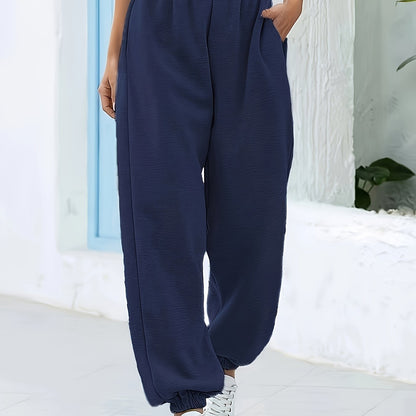 Effortless Jogger Pants for Women with High Waist Pocket Cuffed Hem Relaxed Casual Style