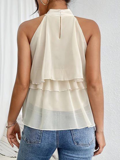 Halter Neck Ruffled Cake-Style Chiffon Blouse