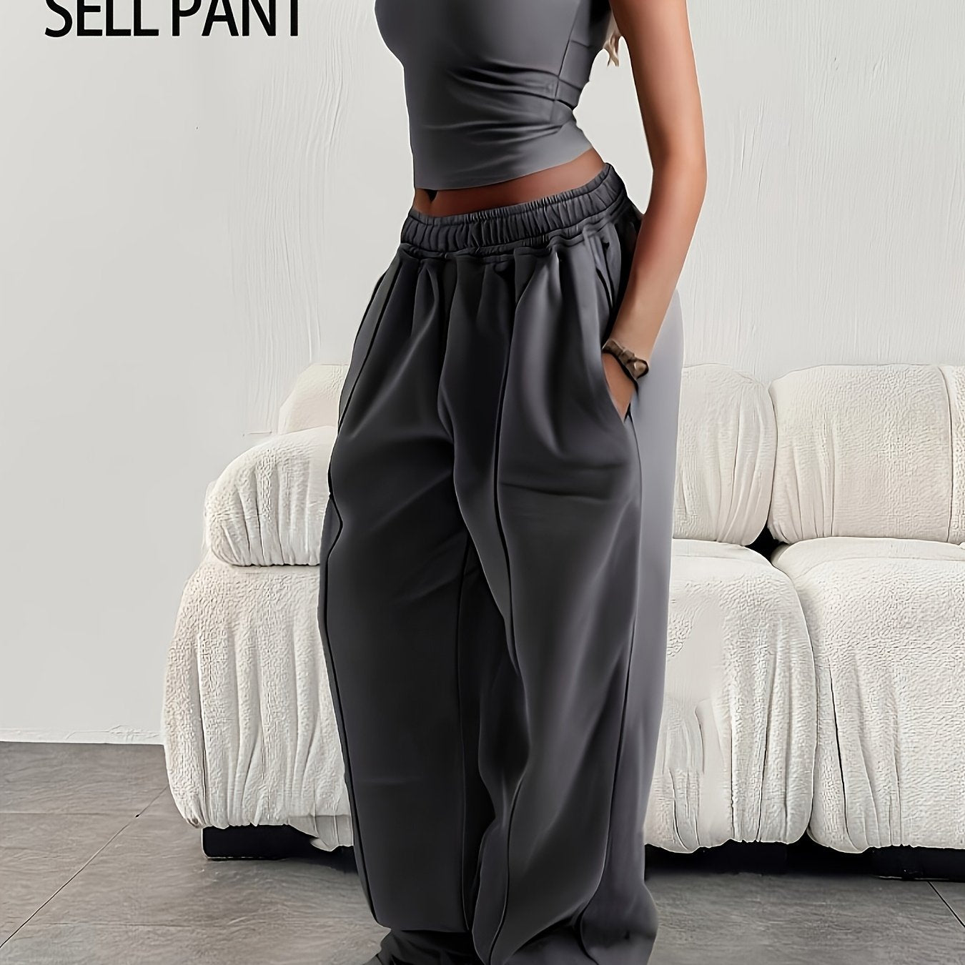 Effortless Wide Leg Sweatpants for Women with High Waist Elastic Pocket Relaxed Baggy Casual Style
