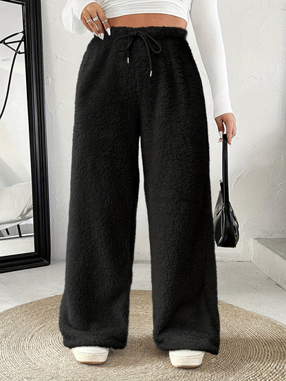 Plus Size -Adult Plus Size Clothing Autumn Winter Casual Reversible Plush Thick Warm Waistband Drawstring Loose Drape Wide Leg Pants