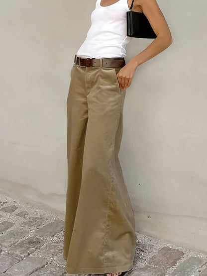 Effortless Wide Leg Pants for Women with High Waist Button Front Relaxed Flowing Casual Style