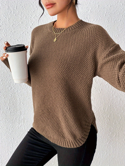 New Women's Solid Color Round Neck Pullover Sweater, Loose-Fit Simple Versatile Long Sleeve Pullover Sweater, Women's Sweater Top