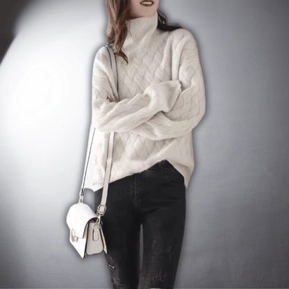 Comfortable Cable Knit Sweater for Women with Turtleneck Long Sleeve Oversized Relaxed Casual Style