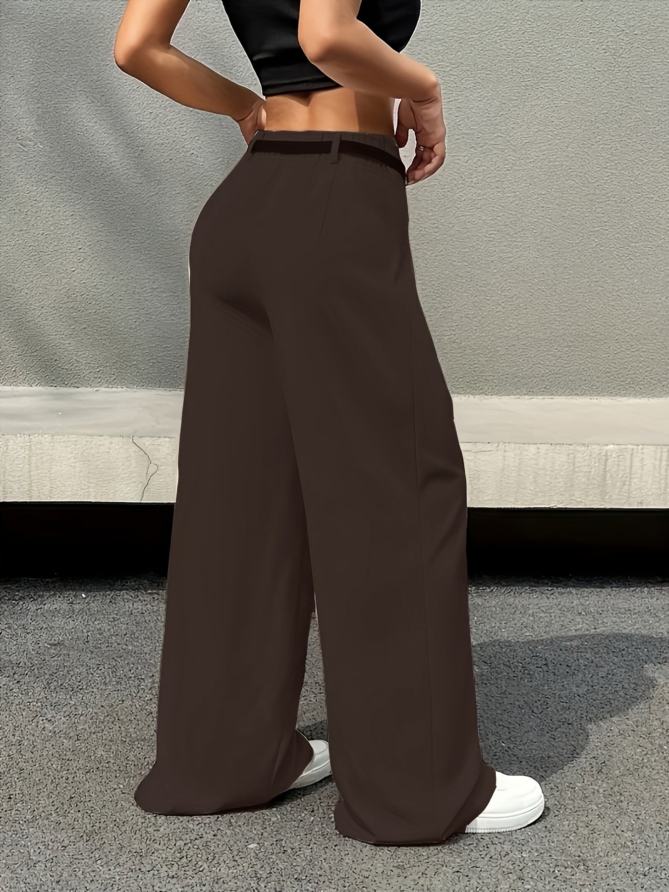 Effortless Tailored Wide Leg Pants for Women with High Waist Pleated Belted Relaxed Style