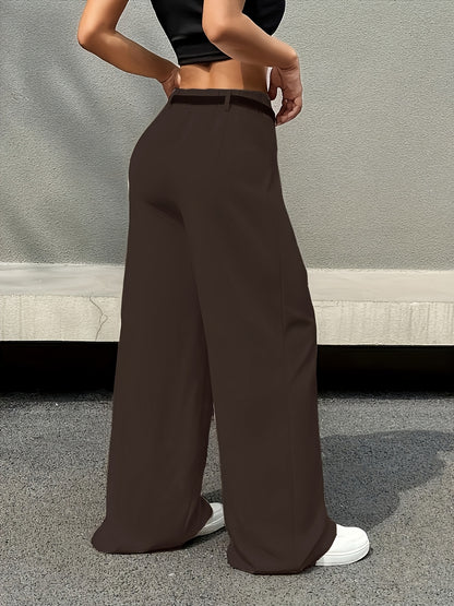 Effortless Tailored Wide Leg Pants for Women with High Waist Pleated Belted Relaxed Style