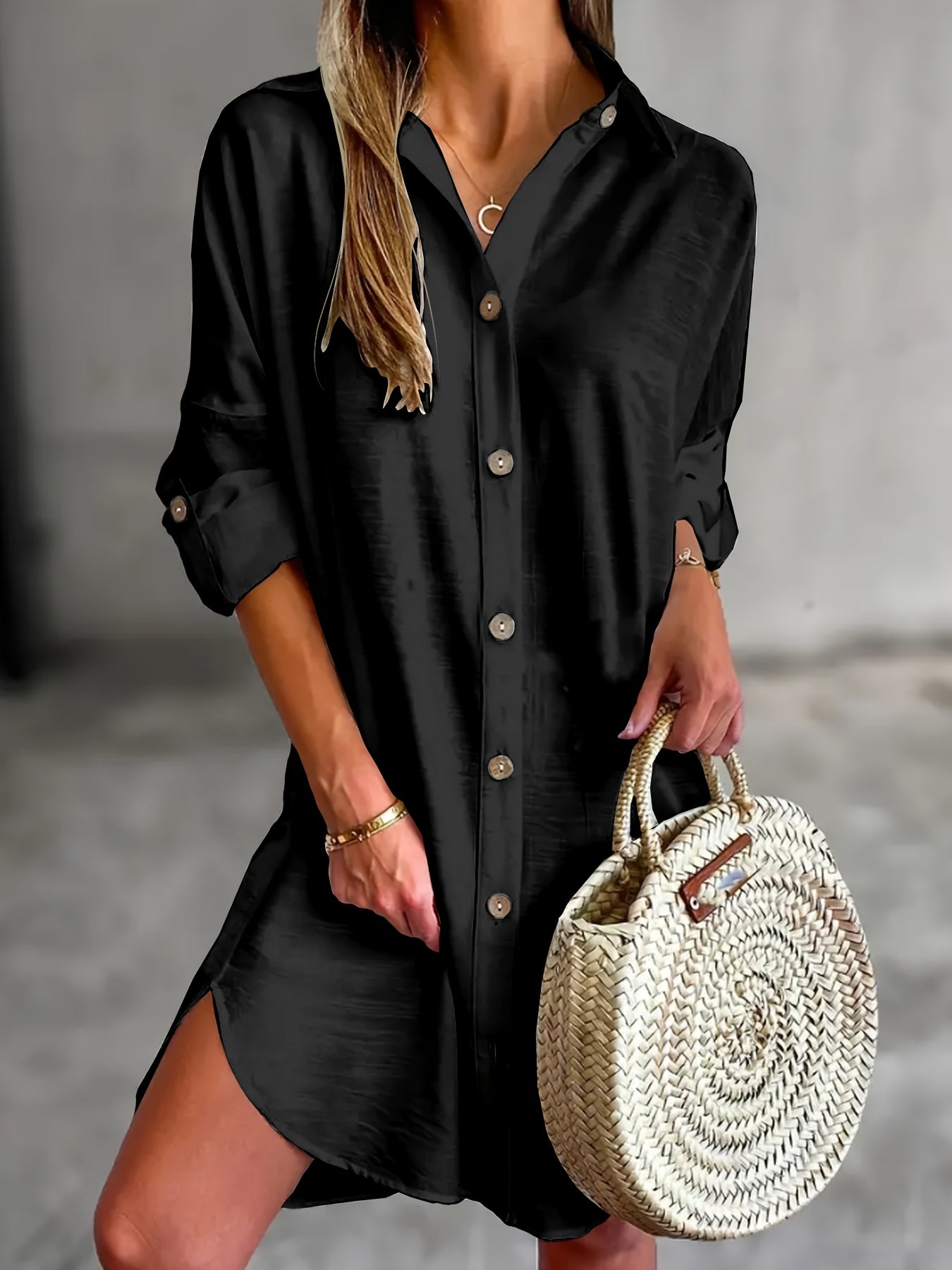 Effortless Shirt Dress for Women with Collar Long Sleeve Button Front Relaxed Casual Style