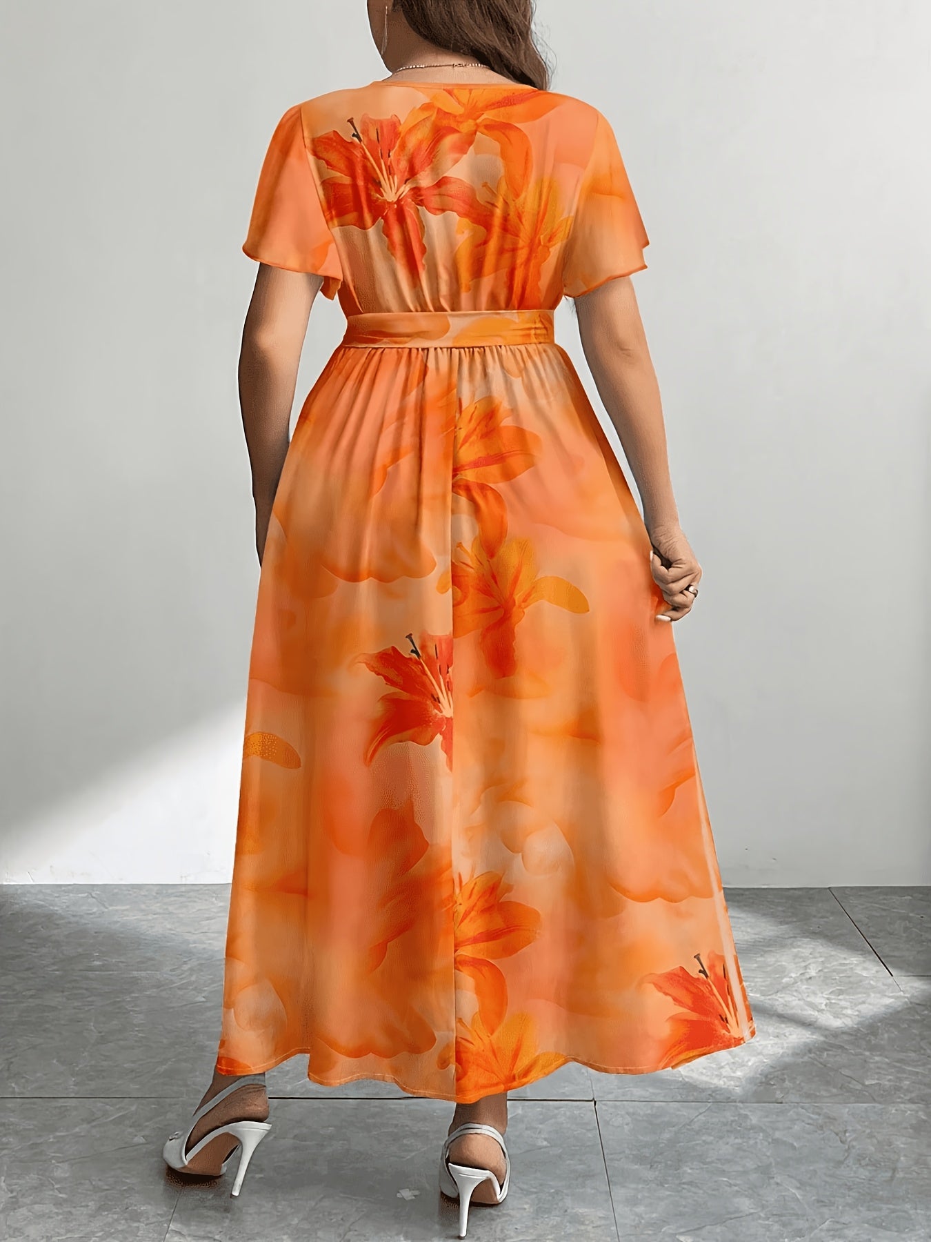 Plus Size - Plus Size - Plus Size Women'S Summer Printed Round Neck Short Sleeve Raglan Long Dress, Christmas Women'S Long Set