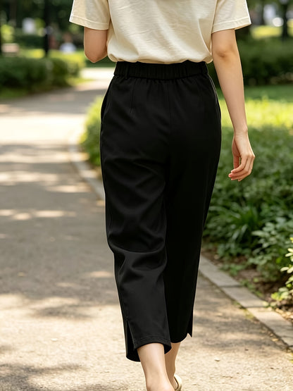 Elegant Tailored Trousers for Women with High Waist Button Front Side Slit Ankle Style