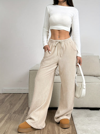 Autumn/Winter Women's Apricot Corduroy Wide-Leg Trousers