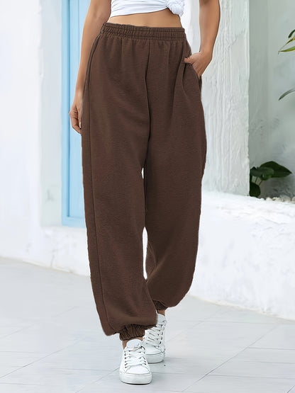 Effortless Jogger Pants for Women with High Waist Pocket Cuffed Hem Relaxed Casual Style