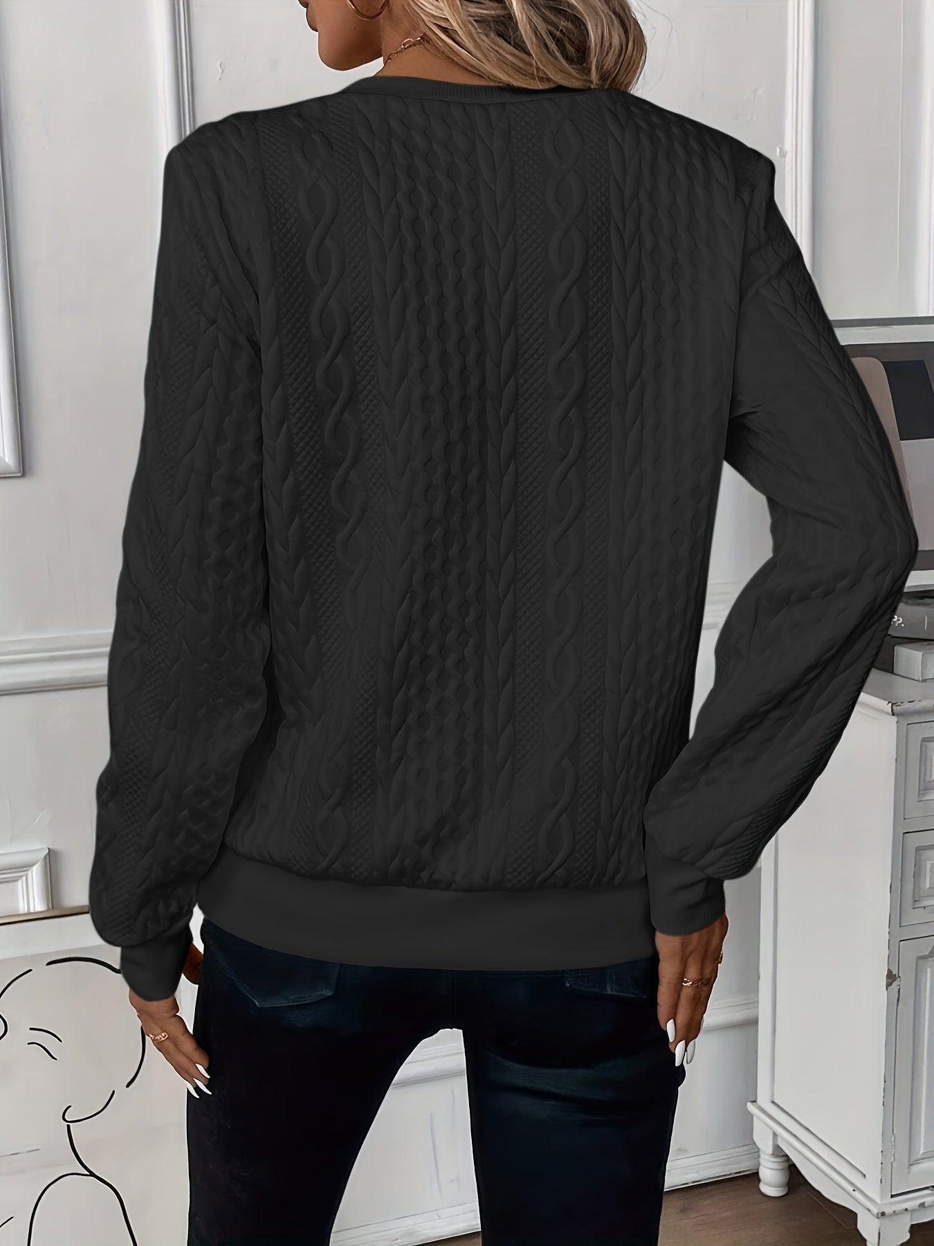 Comfortable Cable Knit Sweater for Women with Notch Collar Quarter Zip Long Sleeve Relaxed Style