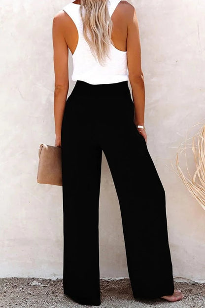 Effortless Wide Leg Pants for Women with High Waist Smocked Button Front Relaxed Style