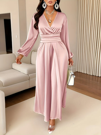 Women's Solid-color Simple Daily and Party Banquet Satin Bridesmaid Dress with Pleated Design