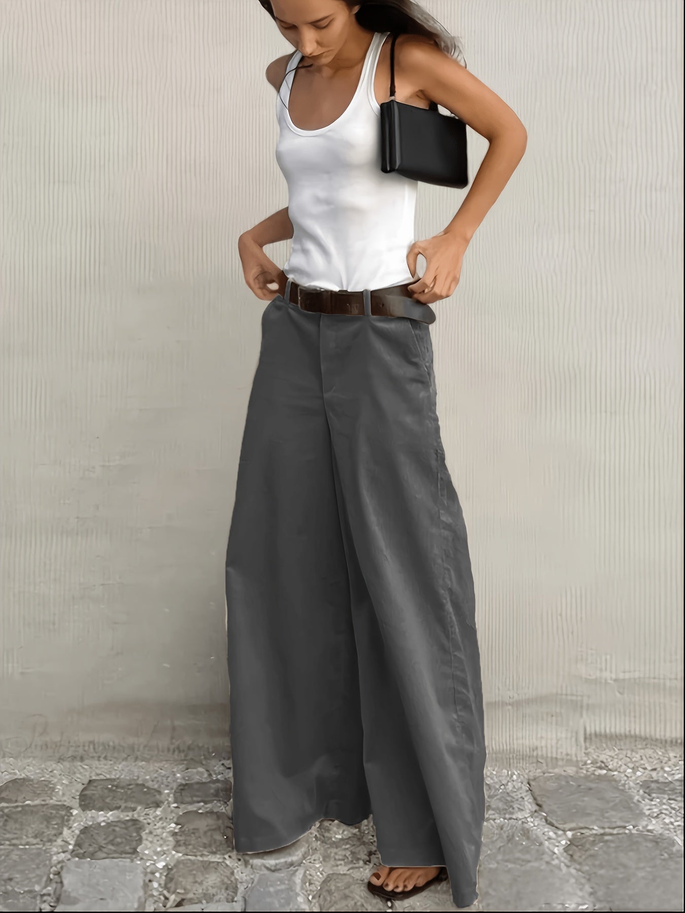 Effortless Wide Leg Pants for Women with High Waist Button Front Relaxed Flowing Casual Style
