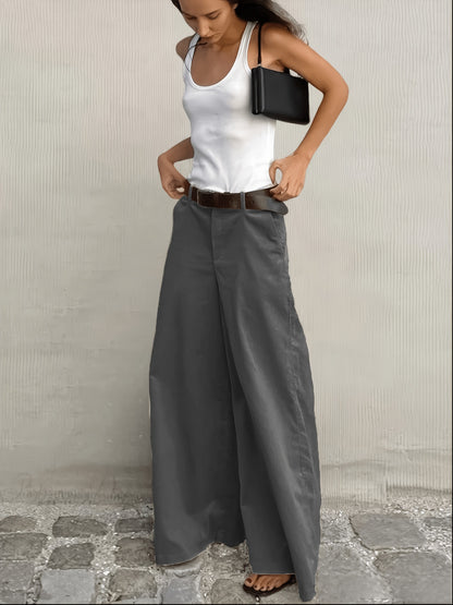 Effortless Wide Leg Pants for Women with High Waist Button Front Relaxed Flowing Casual Style
