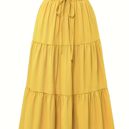 Effortless Tiered Maxi Skirt for Women with Paperbag Waist Drawstring Flowing Boho Style