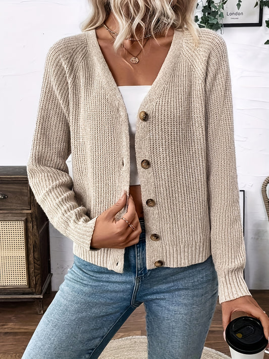 Comfortable Ribbed Knit Cardigan for Women with V Neck Long Sleeve Button Front Relaxed Cropped Style