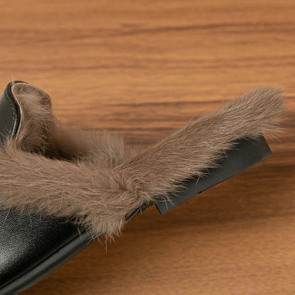 Comfortable Mules for Women with Faux Fur Lining Buckle Detail Slip On Style