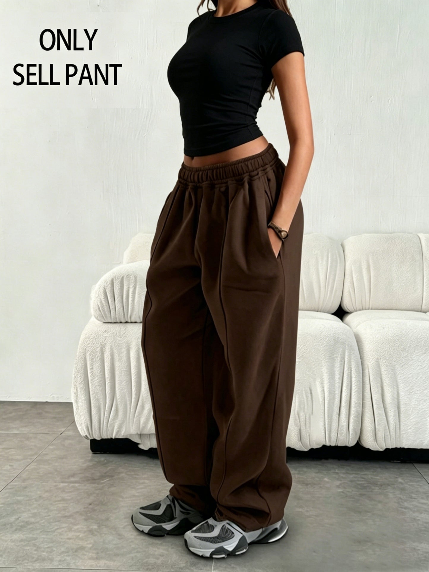 Effortless Fleece Wide Leg Sweatpants for Women with High Waist Elastic Side Pocket Relaxed Casual Style