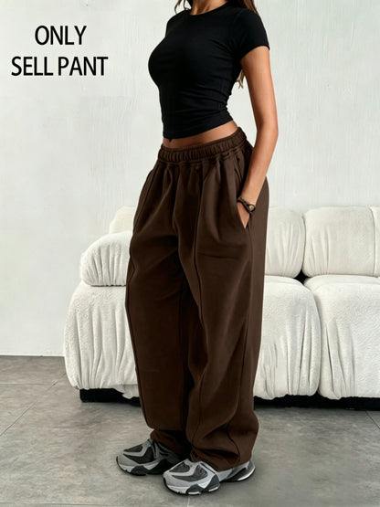 Effortless Fleece Wide Leg Sweatpants for Women with High Waist Elastic Side Pocket Relaxed Casual Style