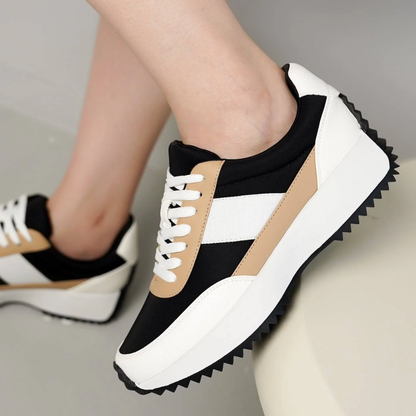 Comfortable Trainers for Women with Lace Up Panelled Upper Cushioned Platform Sole Low Top Style