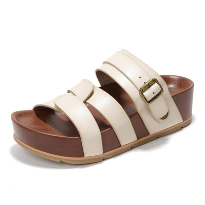 Comfortable Slide Sandals for Women with Triple Buckle Strap Contoured Footbed Open Toe Style