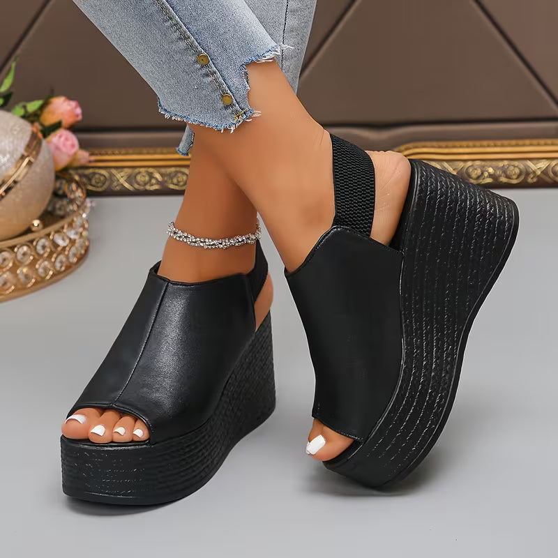 Stylish Platform Wedge Sandals for Women with Peep Toe Cutout Slip On Chunky Style
