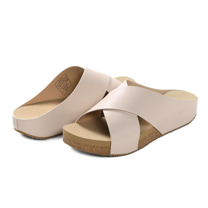 Comfortable Slide Sandals for Women with Cross Strap Open Toe Cork Footbed Slip On Style