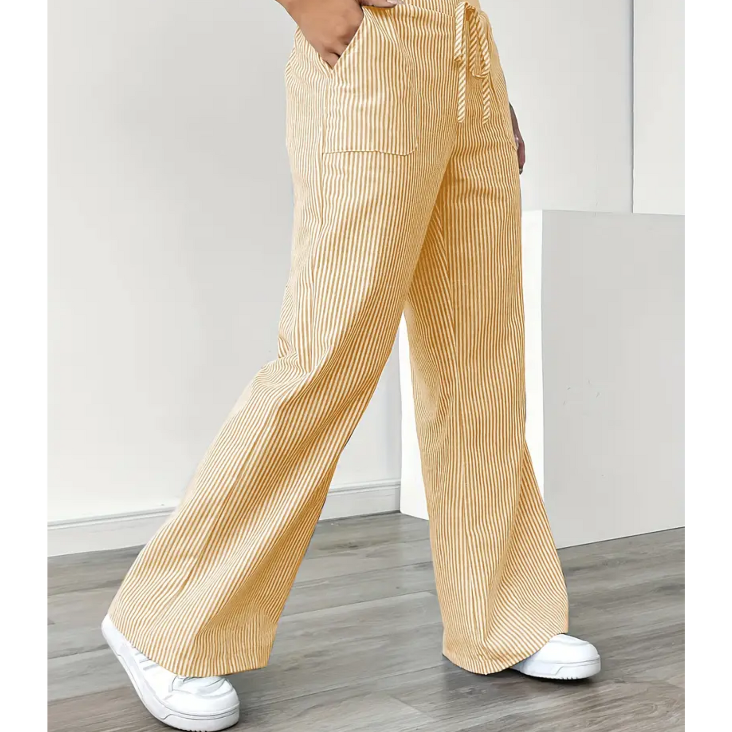 Effortless Striped Wide Leg Pants for Women with High Waist Drawstring Relaxed Casual Style