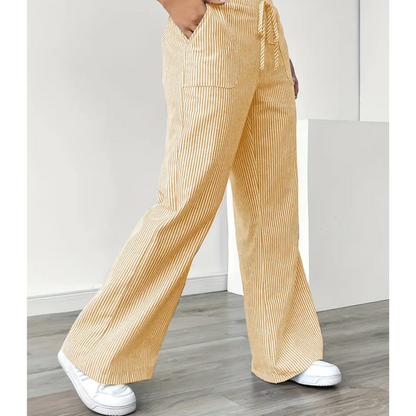 Effortless Striped Wide Leg Pants for Women with High Waist Drawstring Relaxed Casual Style