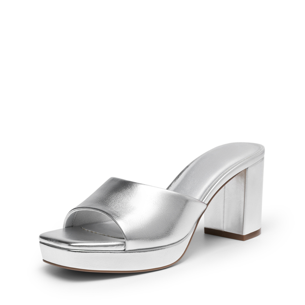 Comfortable Mules Heels for Women with Square Toe Wide Band Platform Block Heel Slide Style