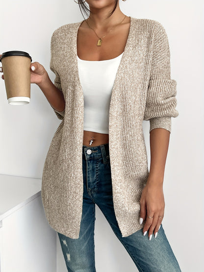 Comfortable Light Yellow Cardigan Sweater for Women with Open Front Balloon Sleeve Oversized Knit Style