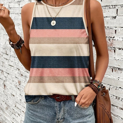 Summer Women'S Base Layer Versatile Striped Women'S Short Sleeve T-Shirt Tank Top Round Neck
