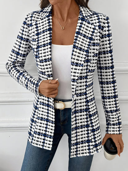 Elegant Plaid Blazer for Women, Versatile Everyday Long-Sleeve Blazer, Classic Plaid Commuter Blazer, Autumn Women's Blazer, Plaid Blazer, Houndstooth Blazer