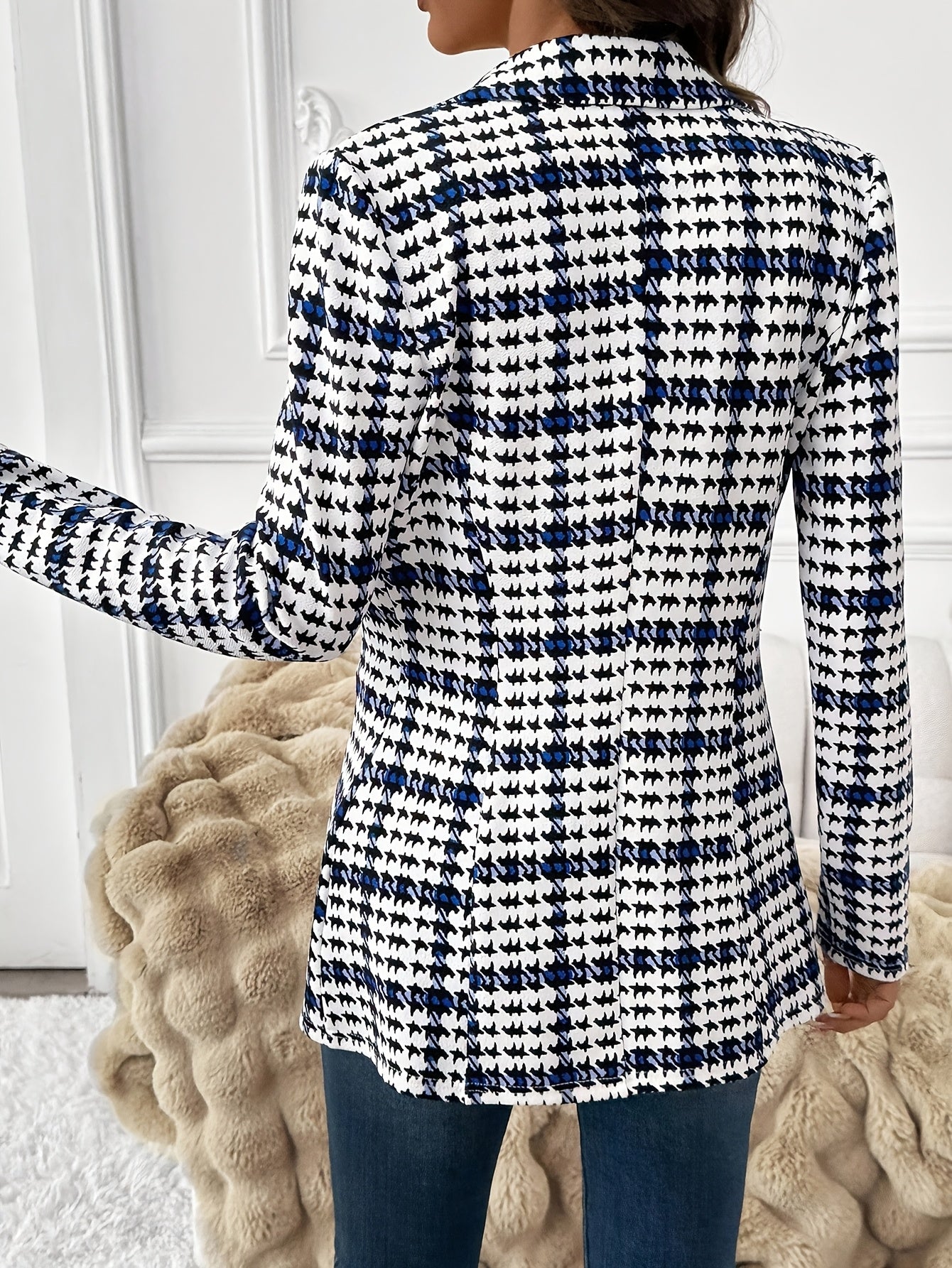 Elegant Plaid Blazer for Women, Versatile Everyday Long-Sleeve Blazer, Classic Plaid Commuter Blazer, Autumn Women's Blazer, Plaid Blazer, Houndstooth Blazer